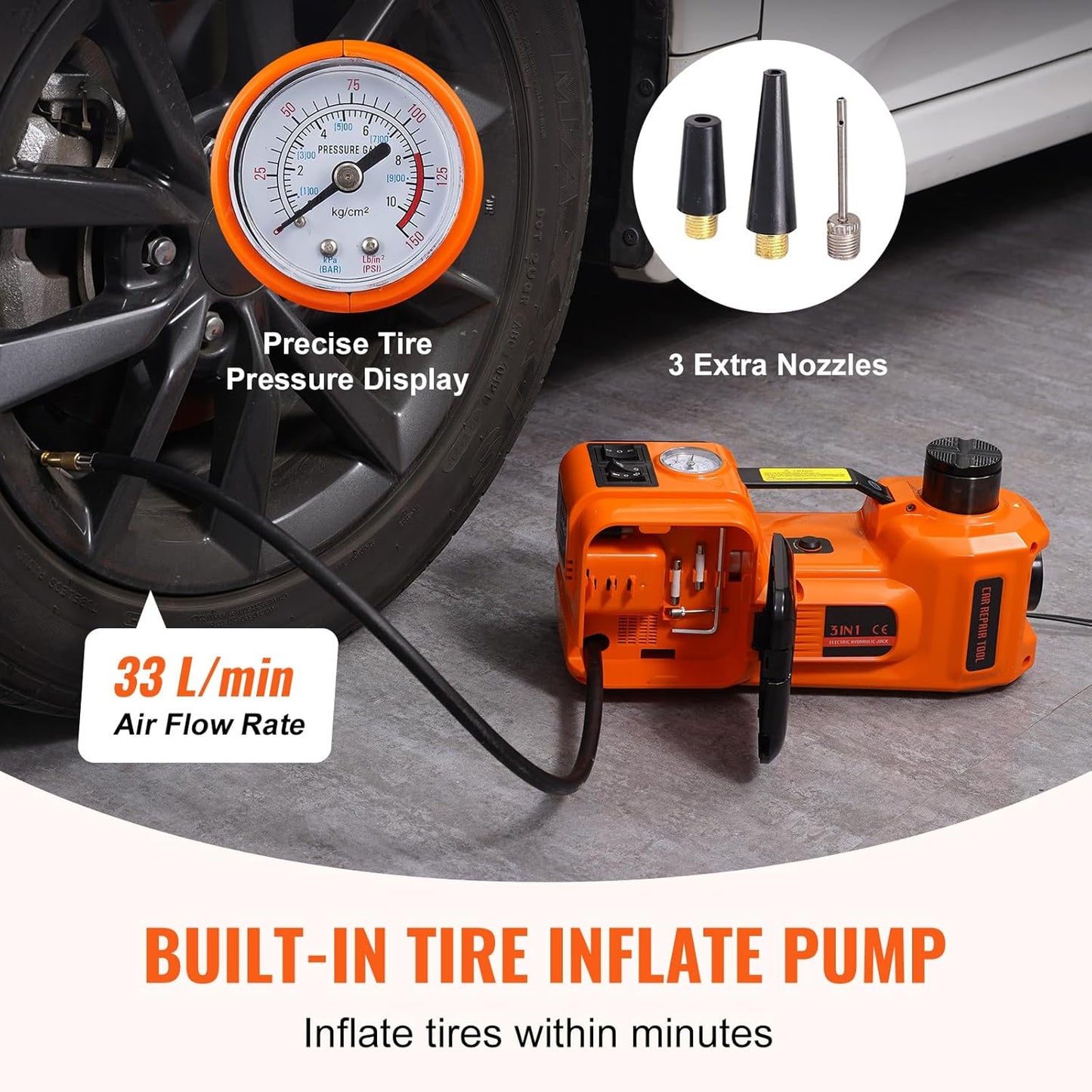 VEVOR Electric Car Jack. 5 Ton/11023 LBS Hydraulic Jack Lift with Electric Impact Wrench. Built-in Inflatable Pump. and LED Light for SUV MPV Sedan Truck Change Tires Garage Repair