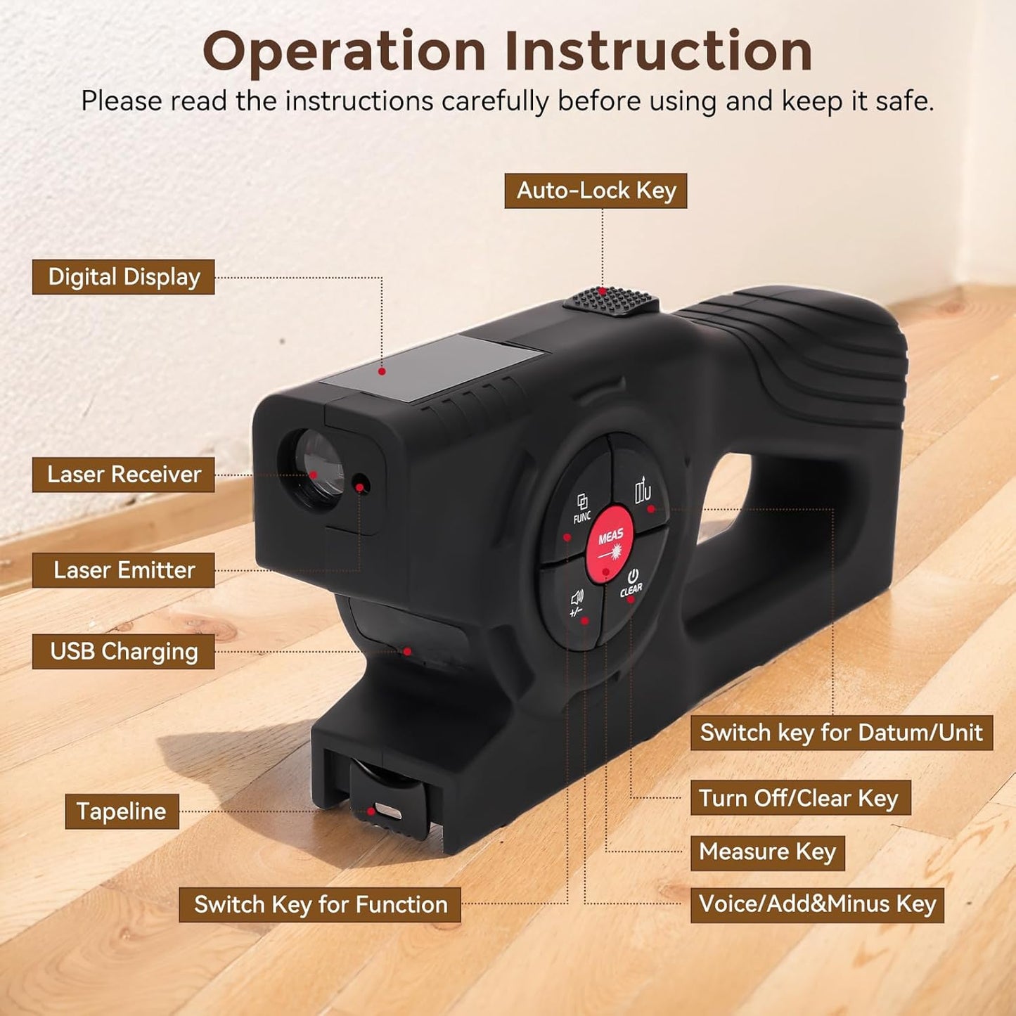LUNYEE 393Ft Digital Tape Measure with Laser - 3-in-1 Recharge Electronic Laser Measuring Tape with Tape Measure 16Ft OLED Display M/in/Ft Unit Switch Area/Volume/Pythagorean.Class II Laser