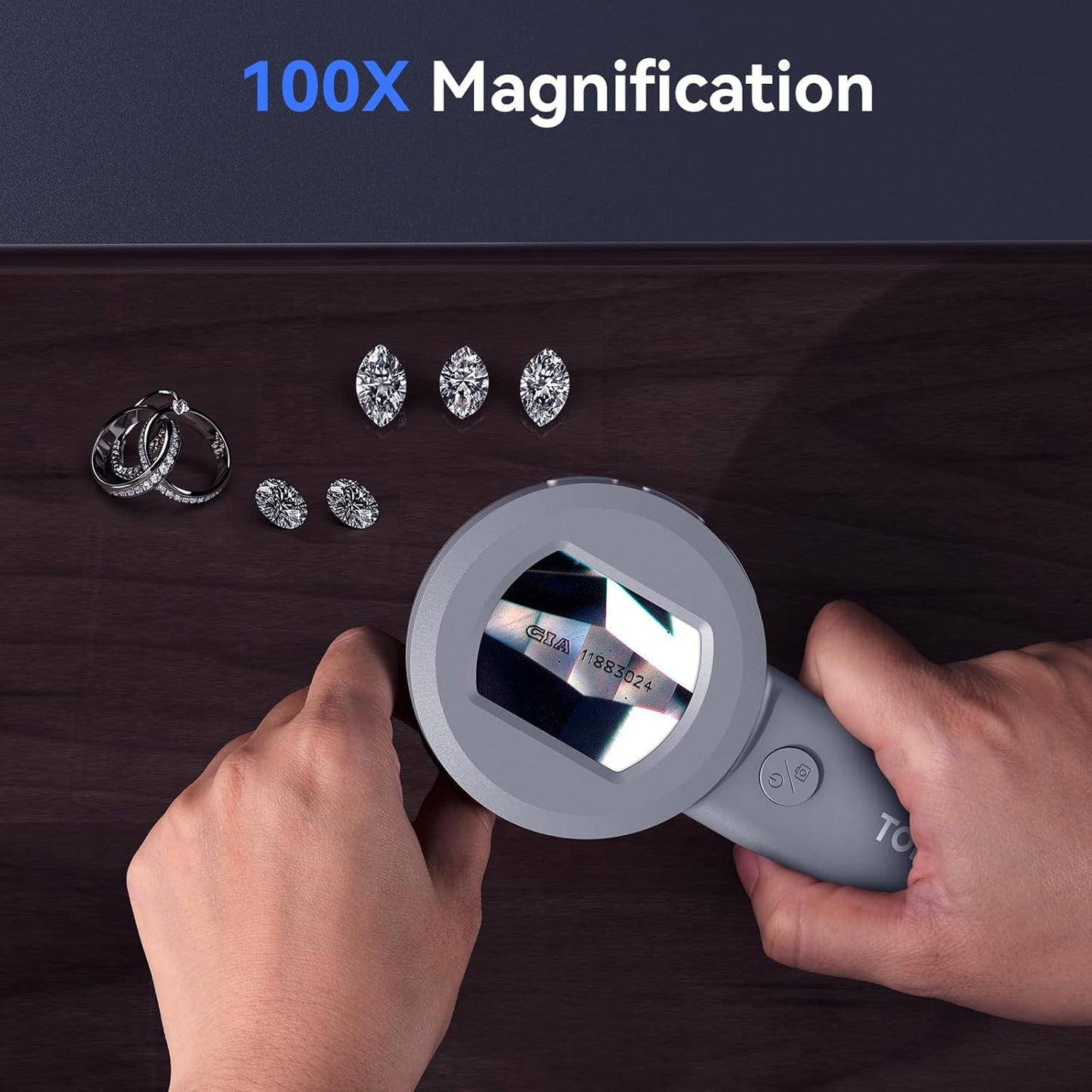 TOMLOV P10 Microscope for Adults Kids, Handheld Coin Magnifier with Light for Error Coins, Portable Trichome Magnifying Glass 100X, Collector Pocket Jewelers Loupe, Digital Microscope with 2" Screen
